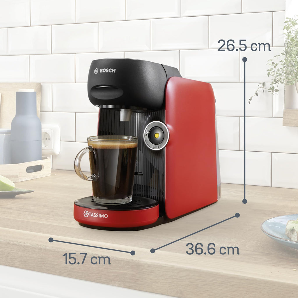 Tassimo Finesse TAS163E – Capsule Machine mit IntensityBoost, über 70 Getränke, 1400W, Rot/Schwarz