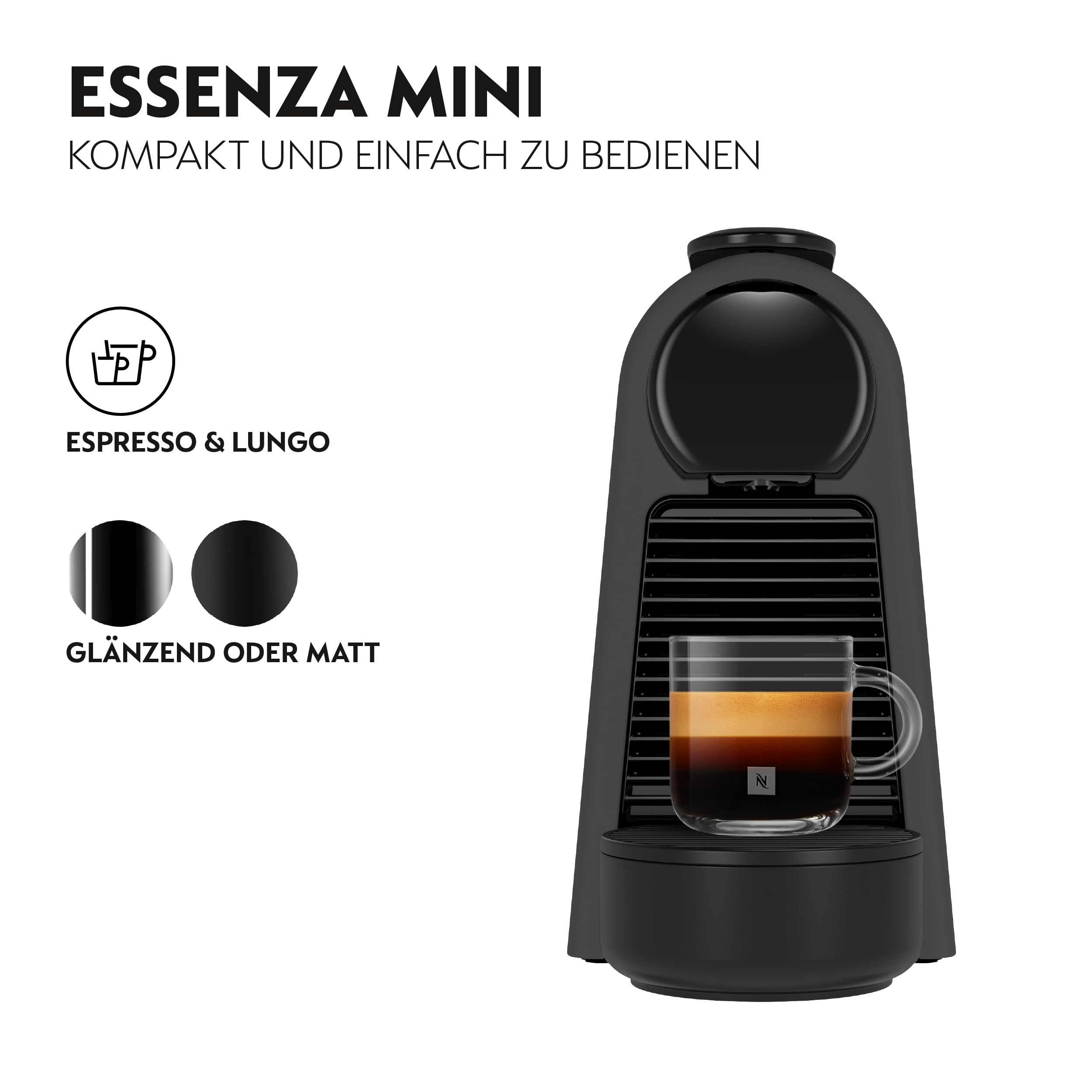 Essenza Mini EN85.BKMT – Capsule Machine, 19 Bar, Mattschwarz