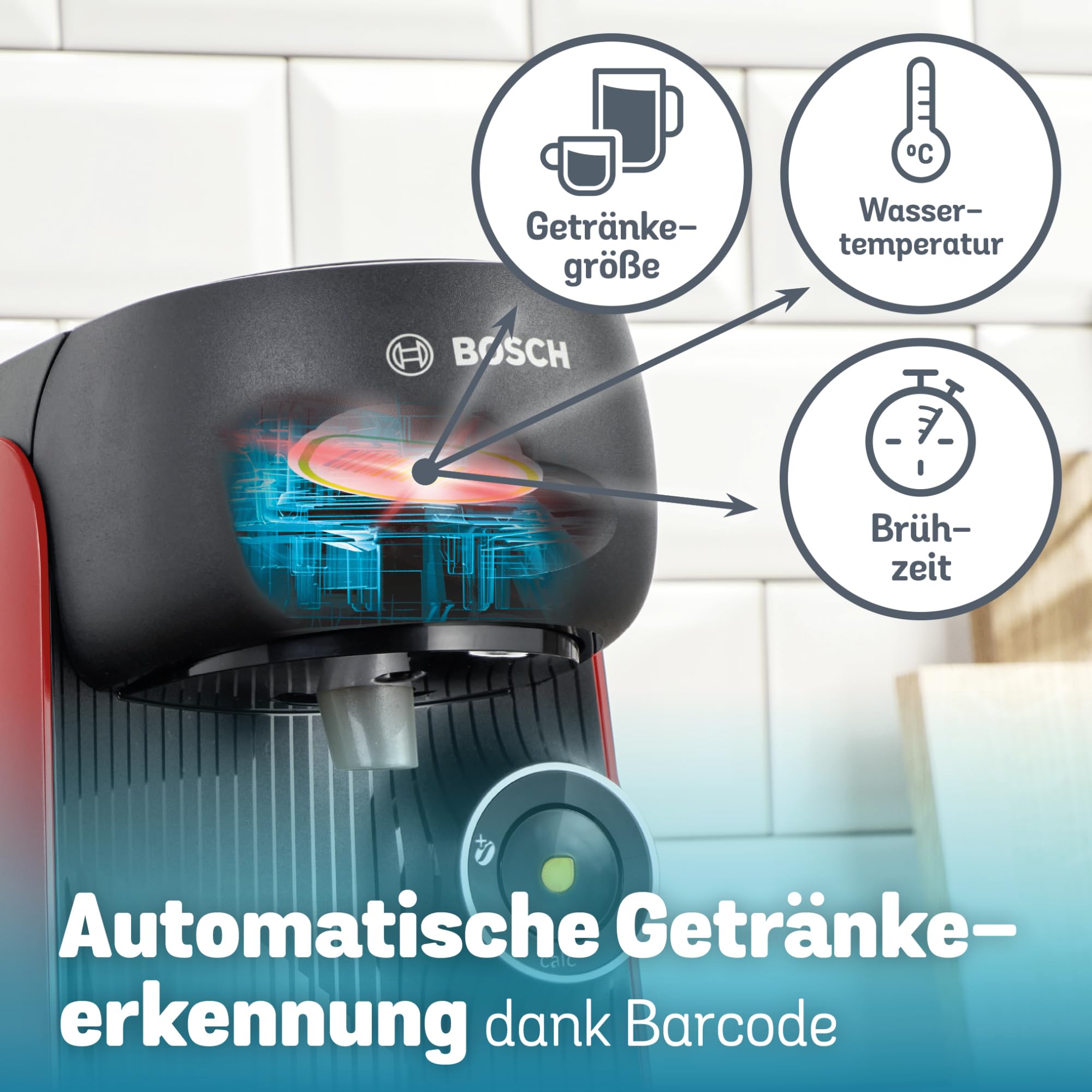 Tassimo Finesse TAS163E – Capsule Machine mit IntensityBoost, über 70 Getränke, 1400W, Rot/Schwarz