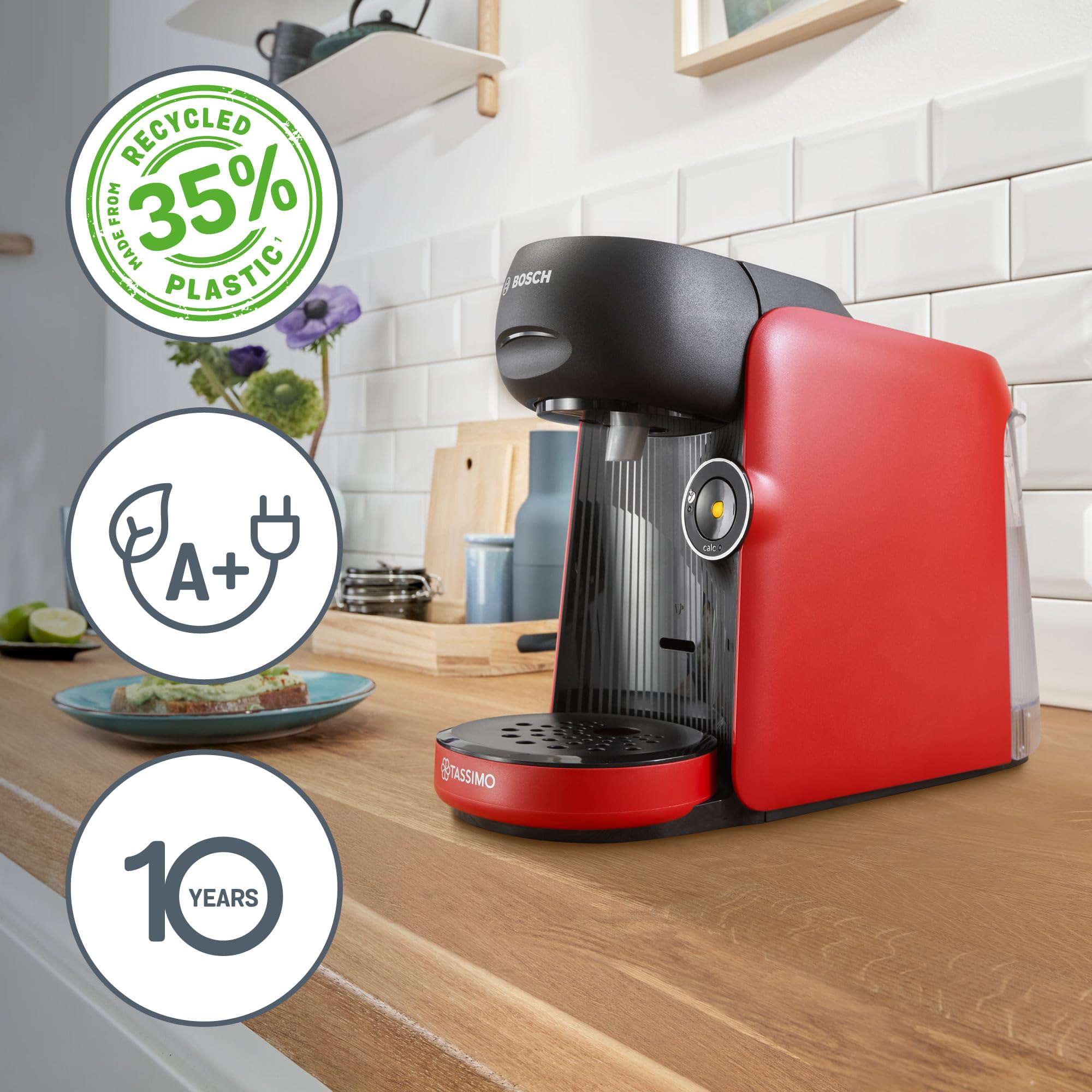 Tassimo Finesse TAS163E – Capsule Machine mit IntensityBoost, über 70 Getränke, 1400W, Rot/Schwarz