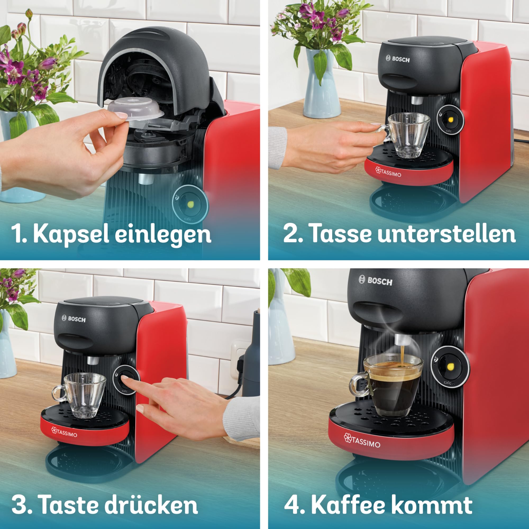 Tassimo Finesse TAS163E – Capsule Machine mit IntensityBoost, über 70 Getränke, 1400W, Rot/Schwarz