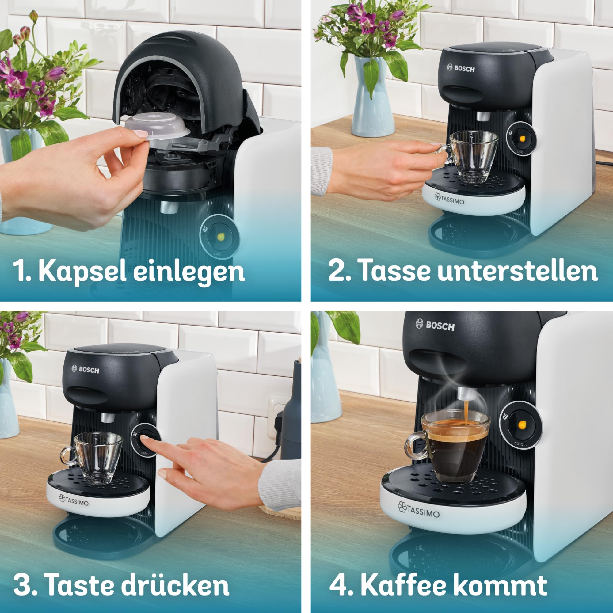 Tassimo Finesse TAS1104 – Capsule Machine, IntensityBoost, über 70 Getränke, 1400W, Weiss/Schwarz