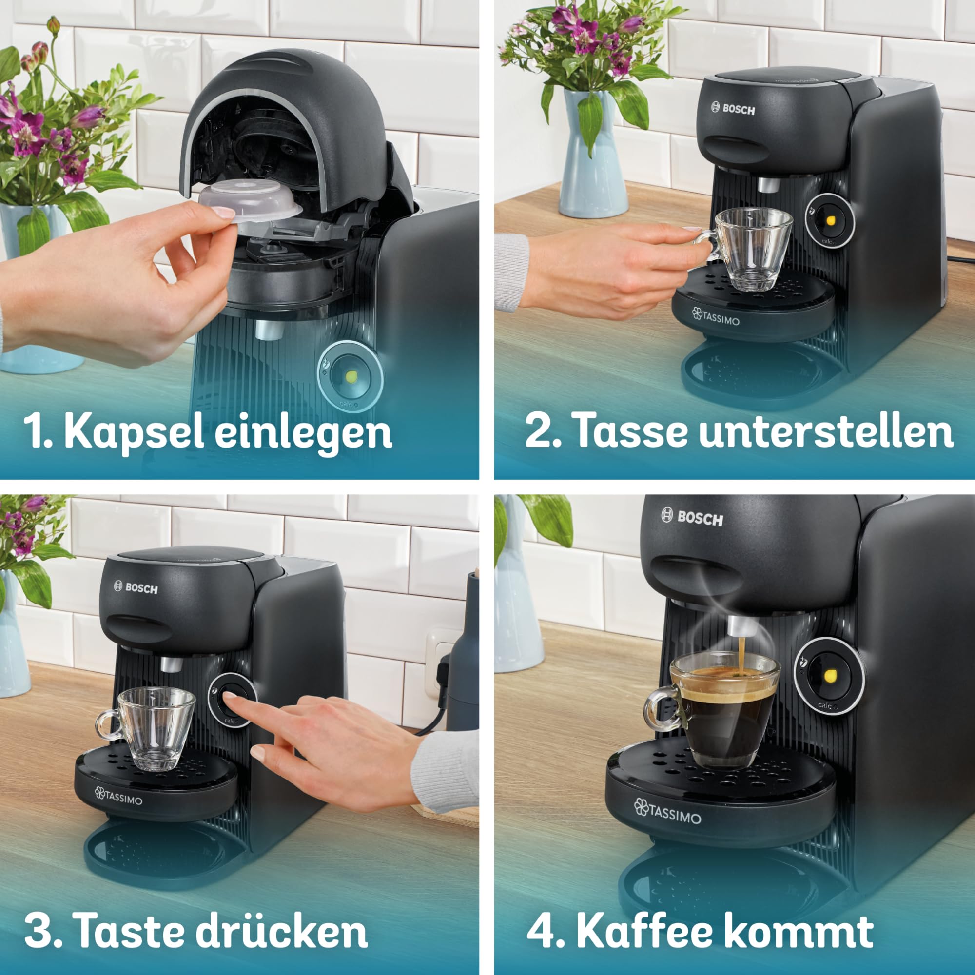 Tassimo Finesse TAS162E – Capsule Machine mit IntensityBoost, über 70 Getränke, 1400W, Schwarz